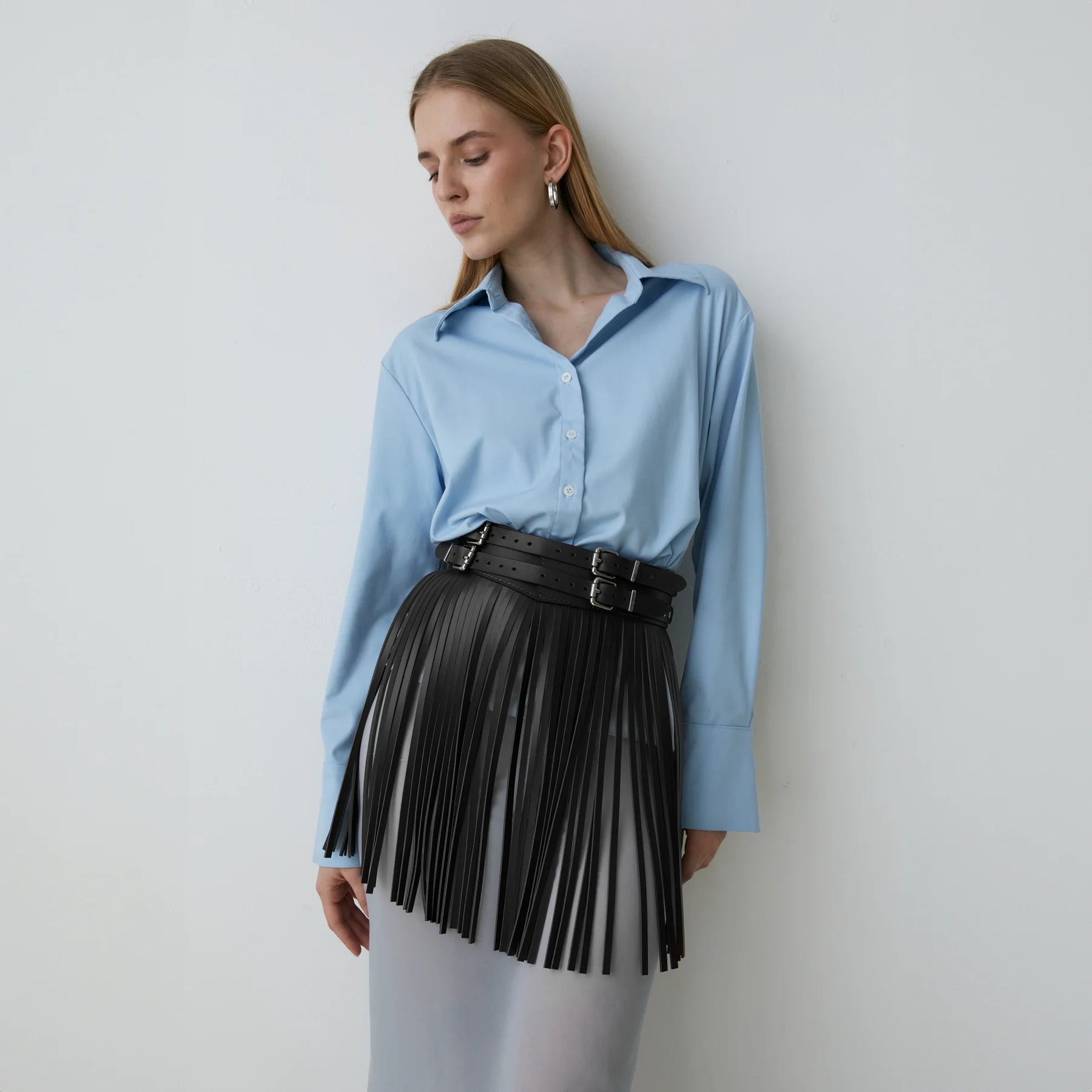 Leather Short Fringe Skirt ARGO — Handmade Leather Skirt for Women | Brunetka Harness