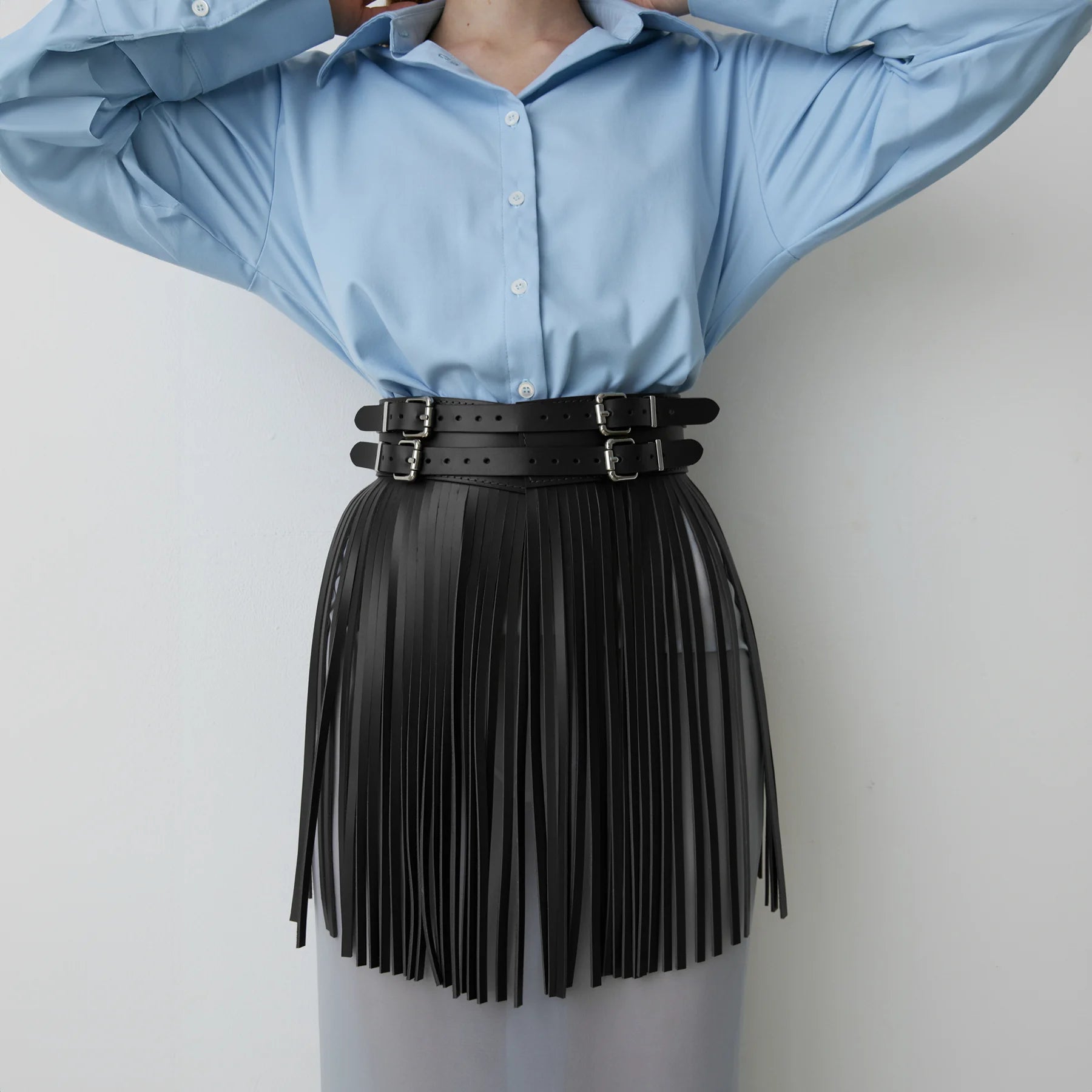 Leather Short Fringe Skirt ARGO — Handmade Leather Skirt for Women | Brunetka Harness