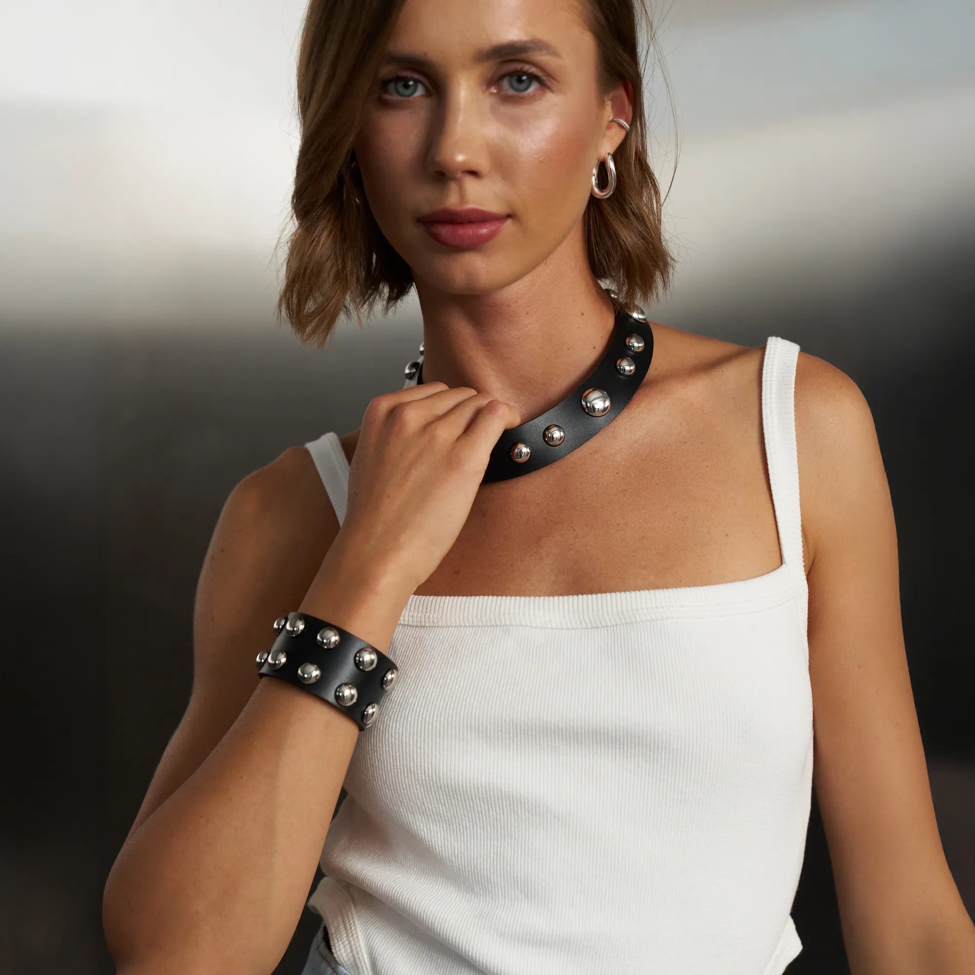 Leather Set Choker and Bracelet Neri