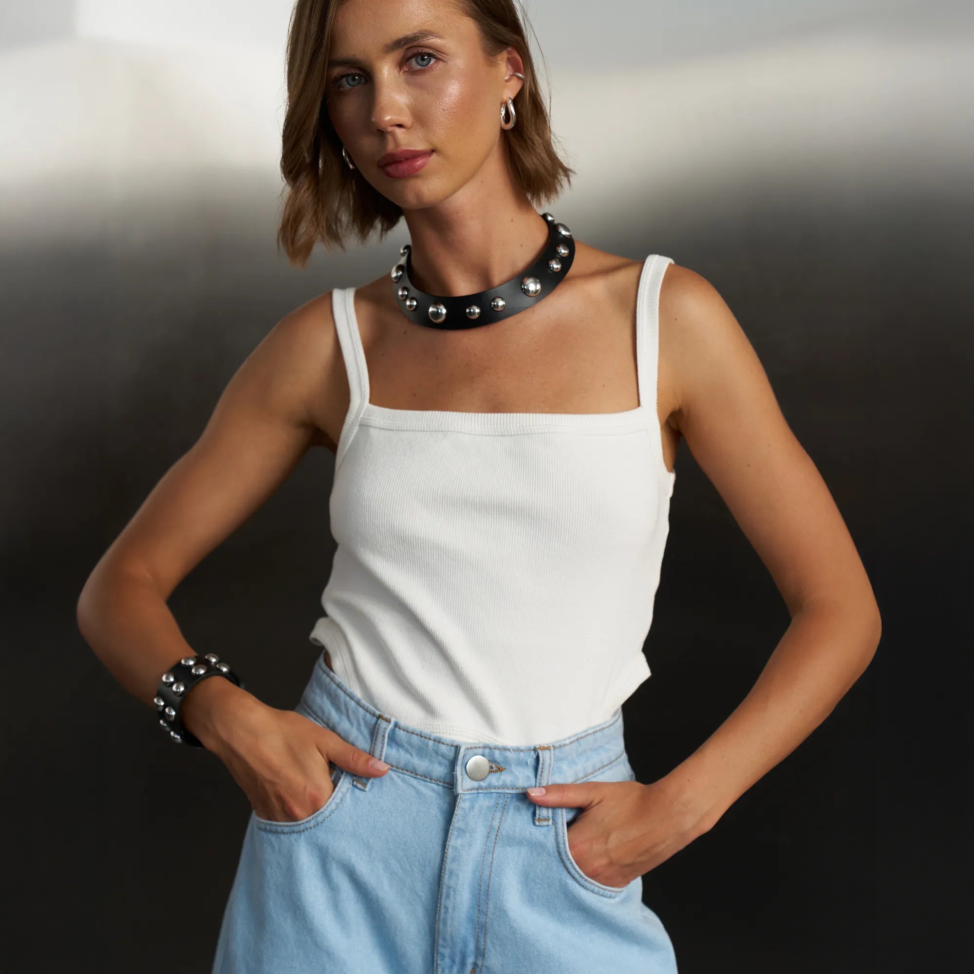 Leather Set Choker and Bracelet Neri