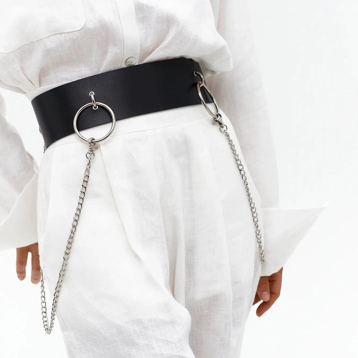 Deadstock 80s White Leather and Silver Links Chain Belt L 80s Vintage White Gold Studded Rhinestone Belt by Michael  main image 4