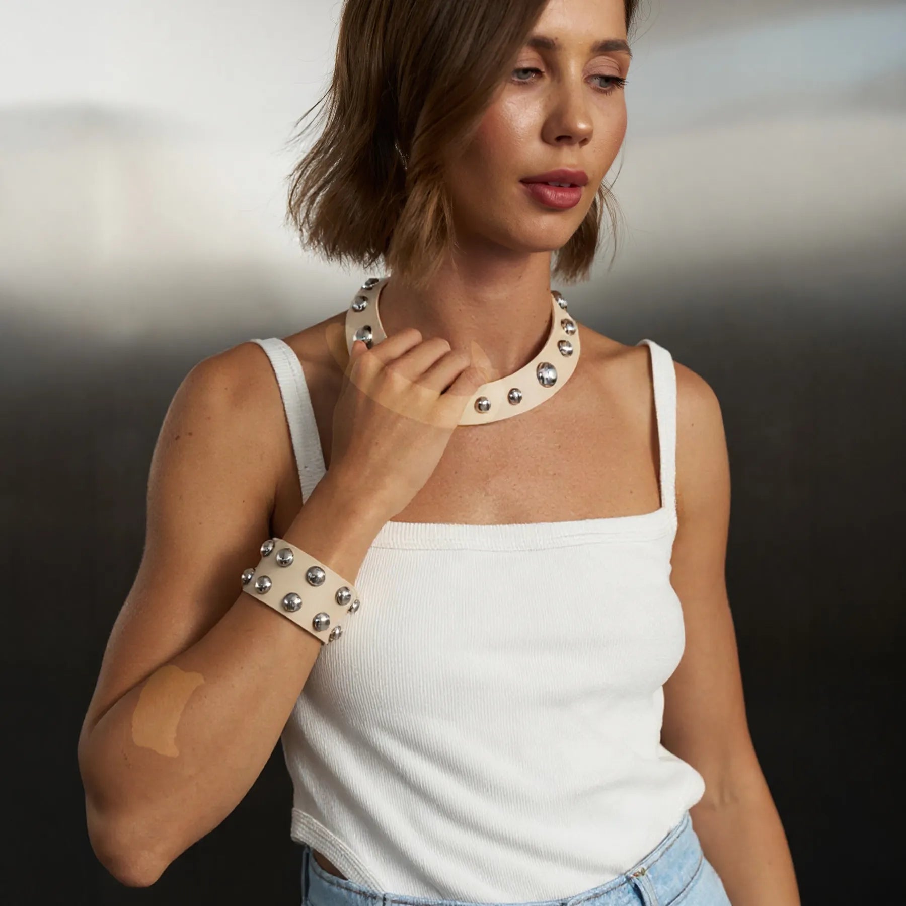 Leather Set Choker and Bracelet Neri