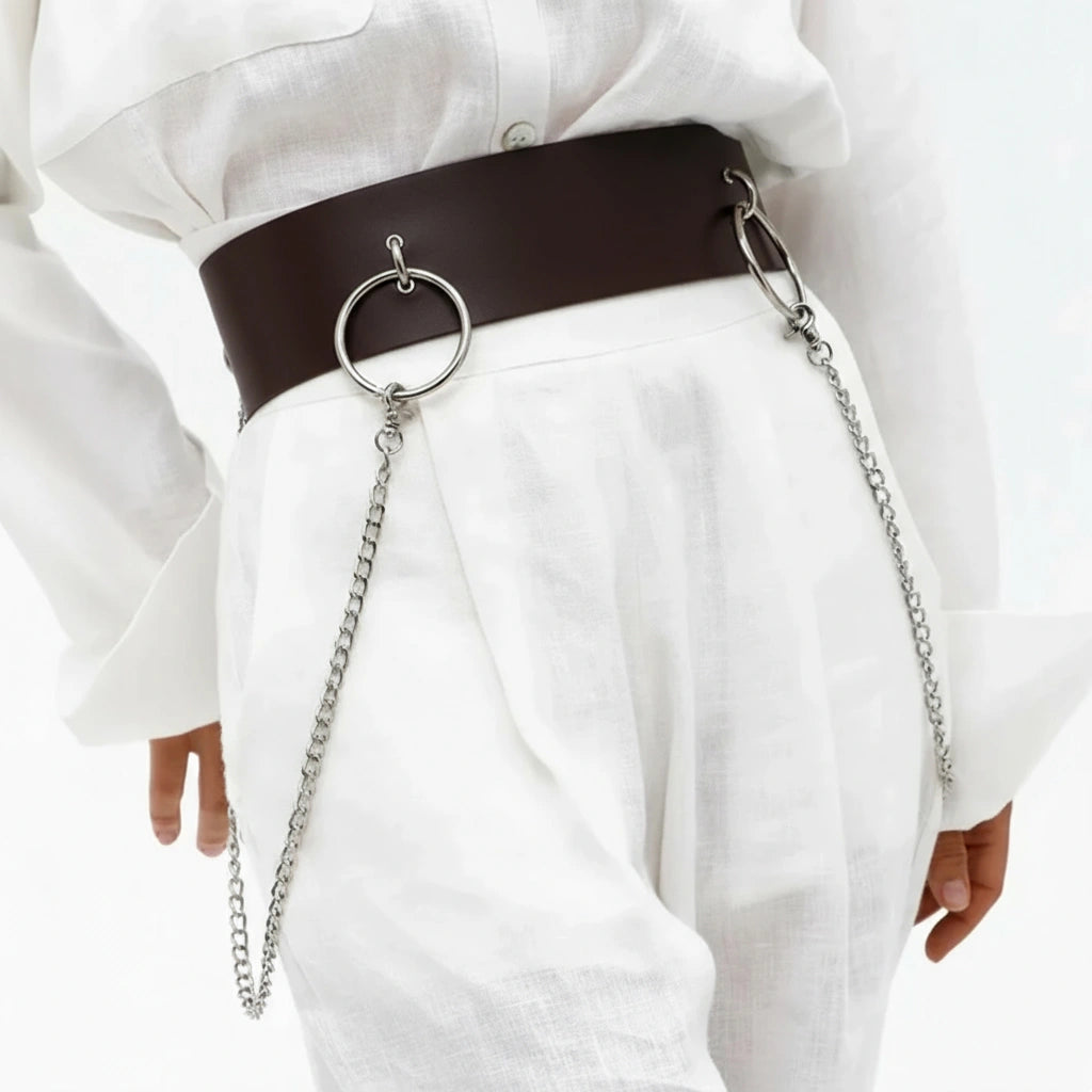 Leather Waist Belt with Chain AURORA
