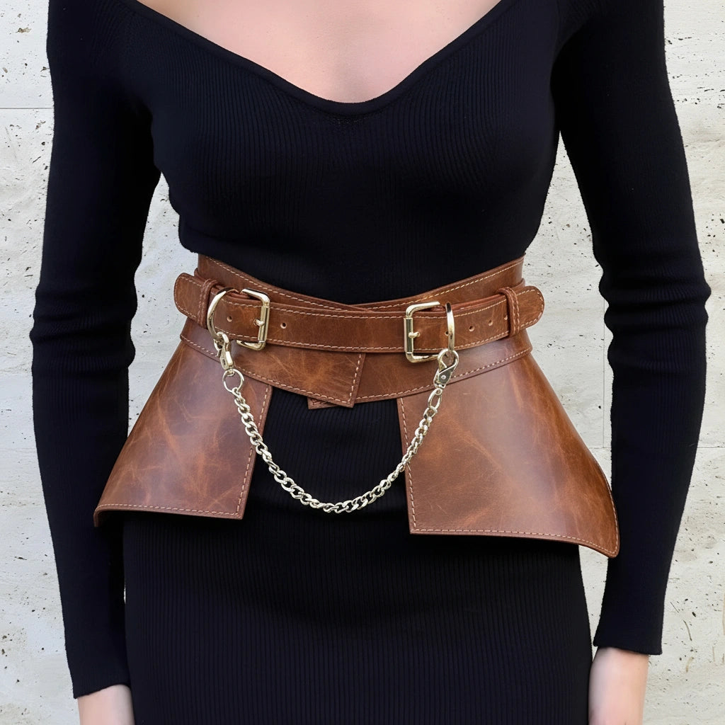 Leather Peplum Skirt With Chain ITALY