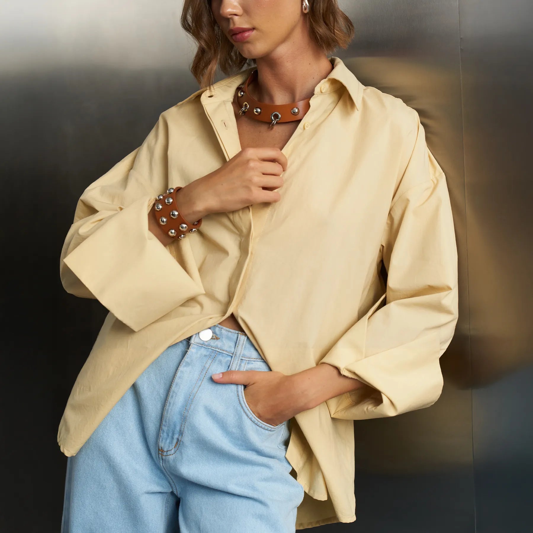 Leather Set Choker and Bracelet Sati
