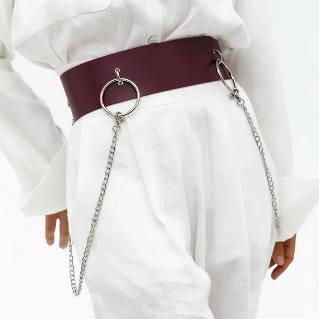 Leather Waist Belt with Chain AURORA