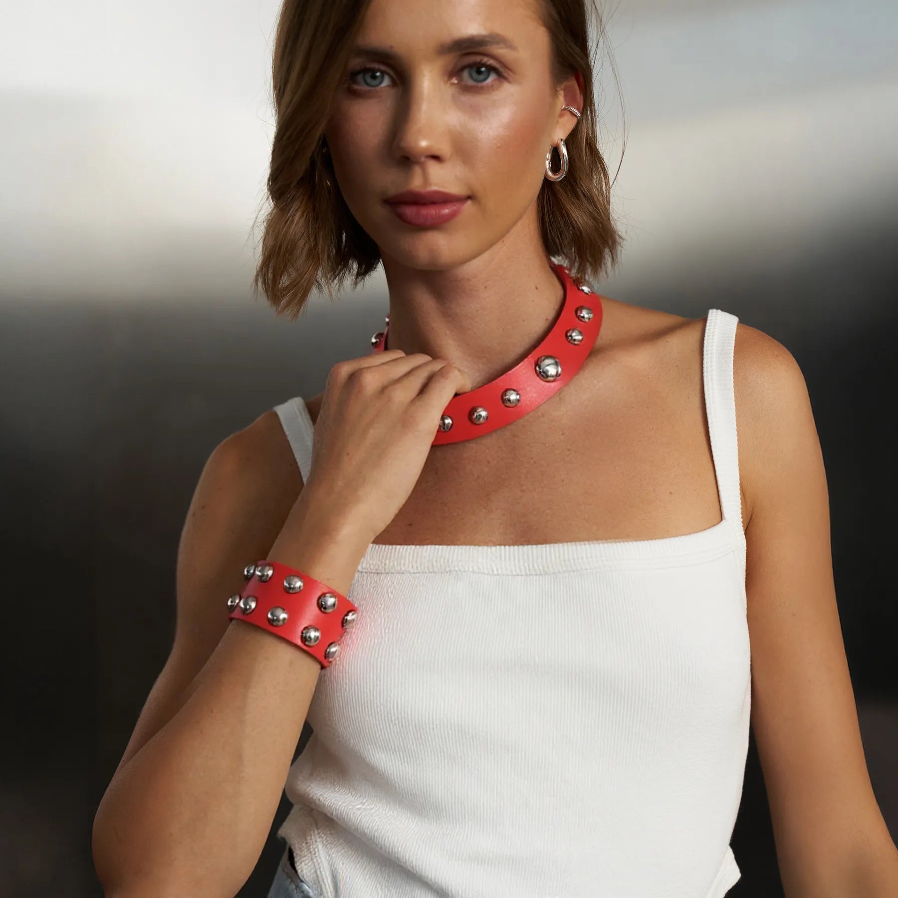 Leather Set Choker and Bracelet Neri