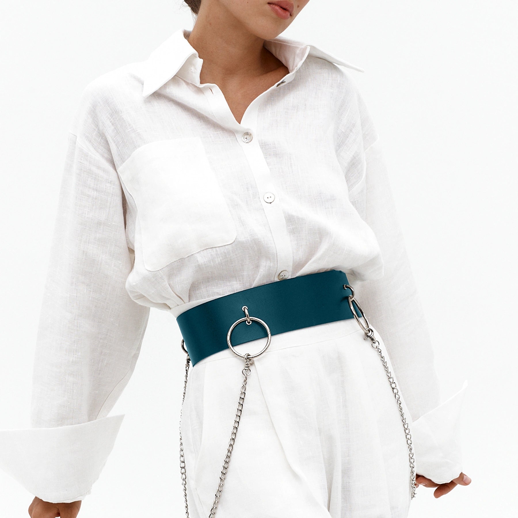 Leather Waist Belt with Chain AURORA