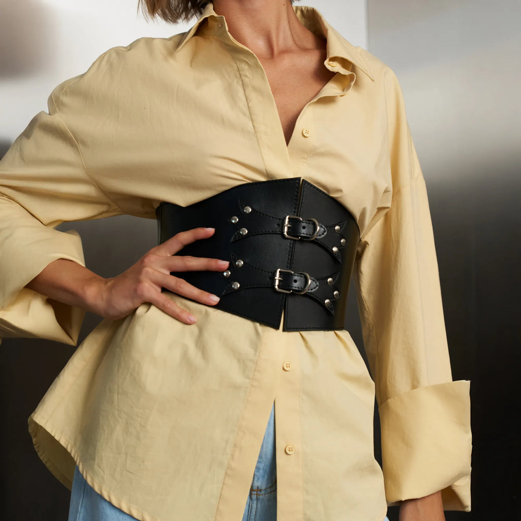 Genuine Leather Corset Belt – Wide Waist Belt | Brunetka Harness