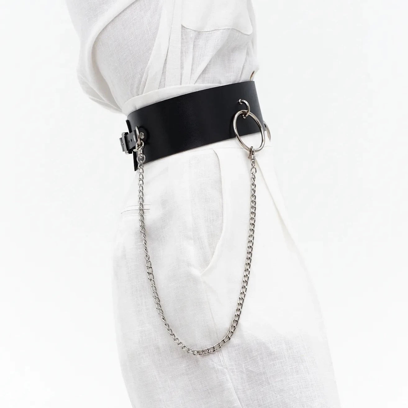 Leather Waist Belt with Chain AURORA