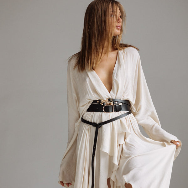 ブラウス シャツ 「25AW PRE-ORDER」Belted Vegan Leather Bustier/ベルテッドヴィーガンレザービスチェ「MAI Faux leather shirt with belt | Gaudì