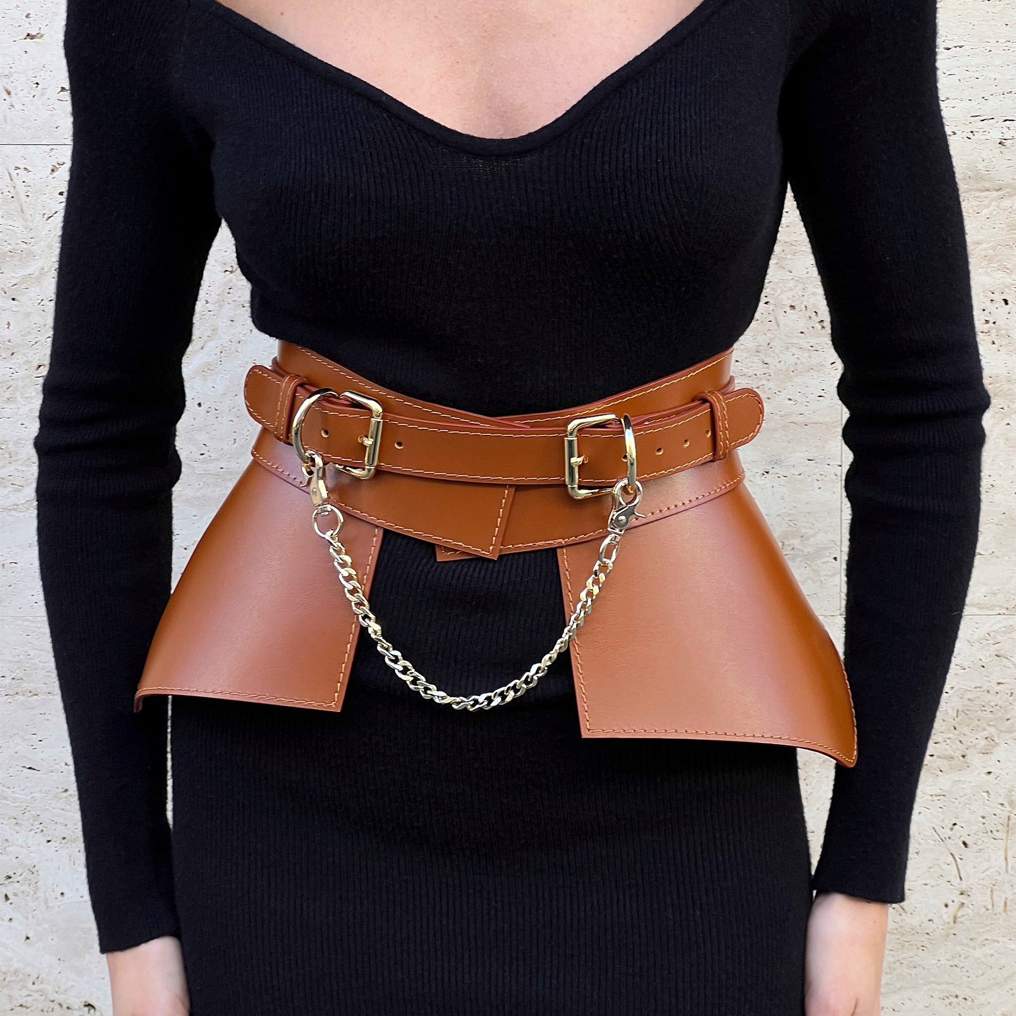 Leather Peplum Skirt With Chain ITALY