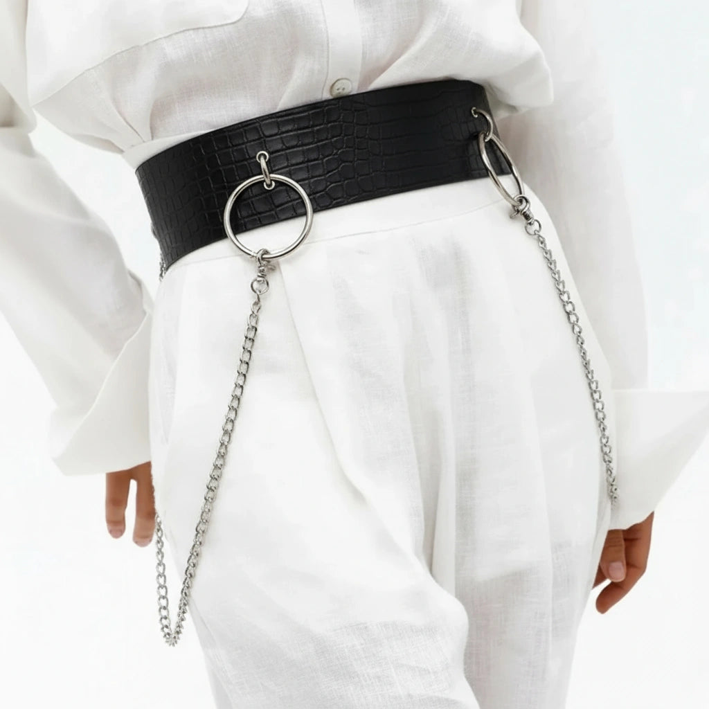 Leather Waist Belt with Chain AURORA