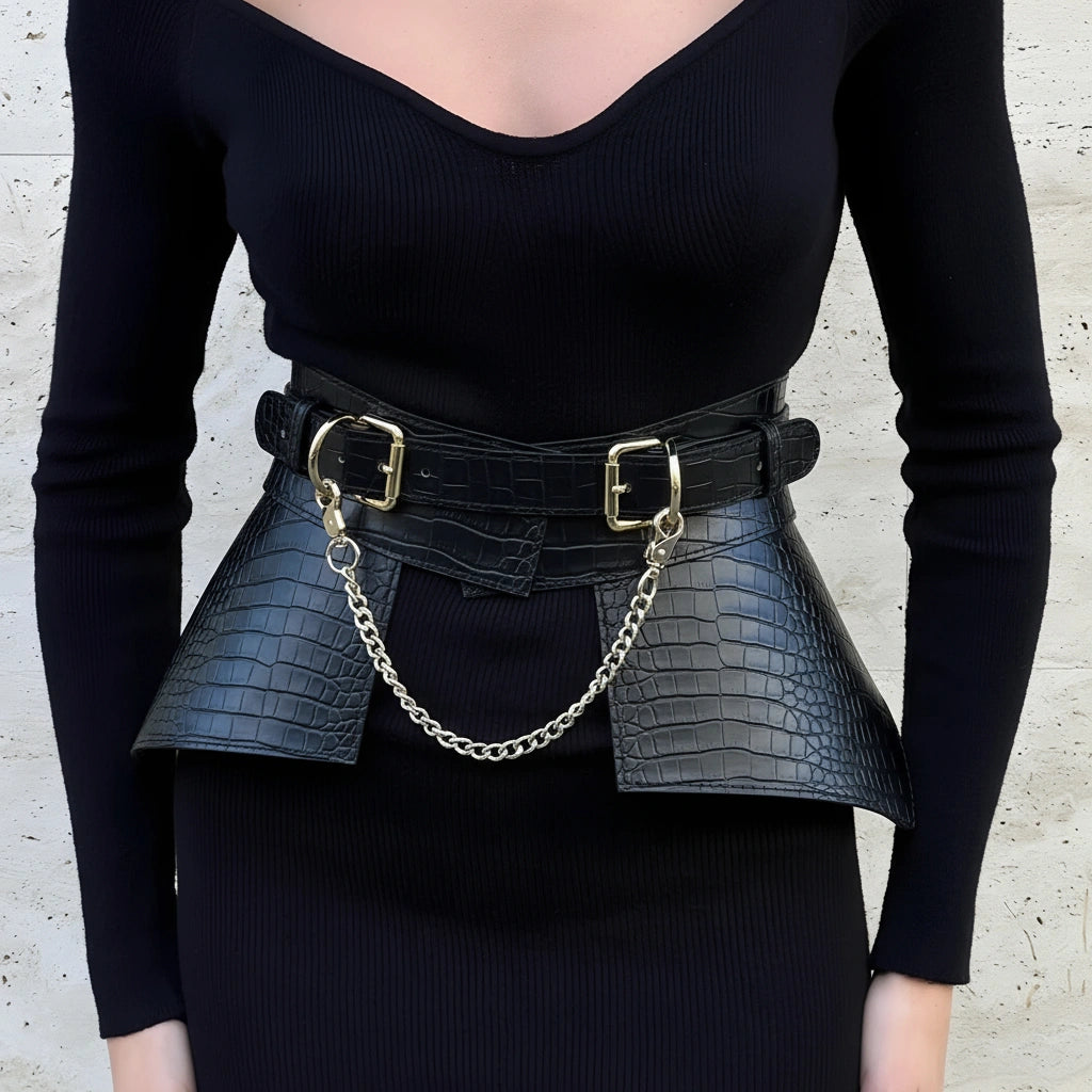 Leather Peplum Skirt With Chain ITALY