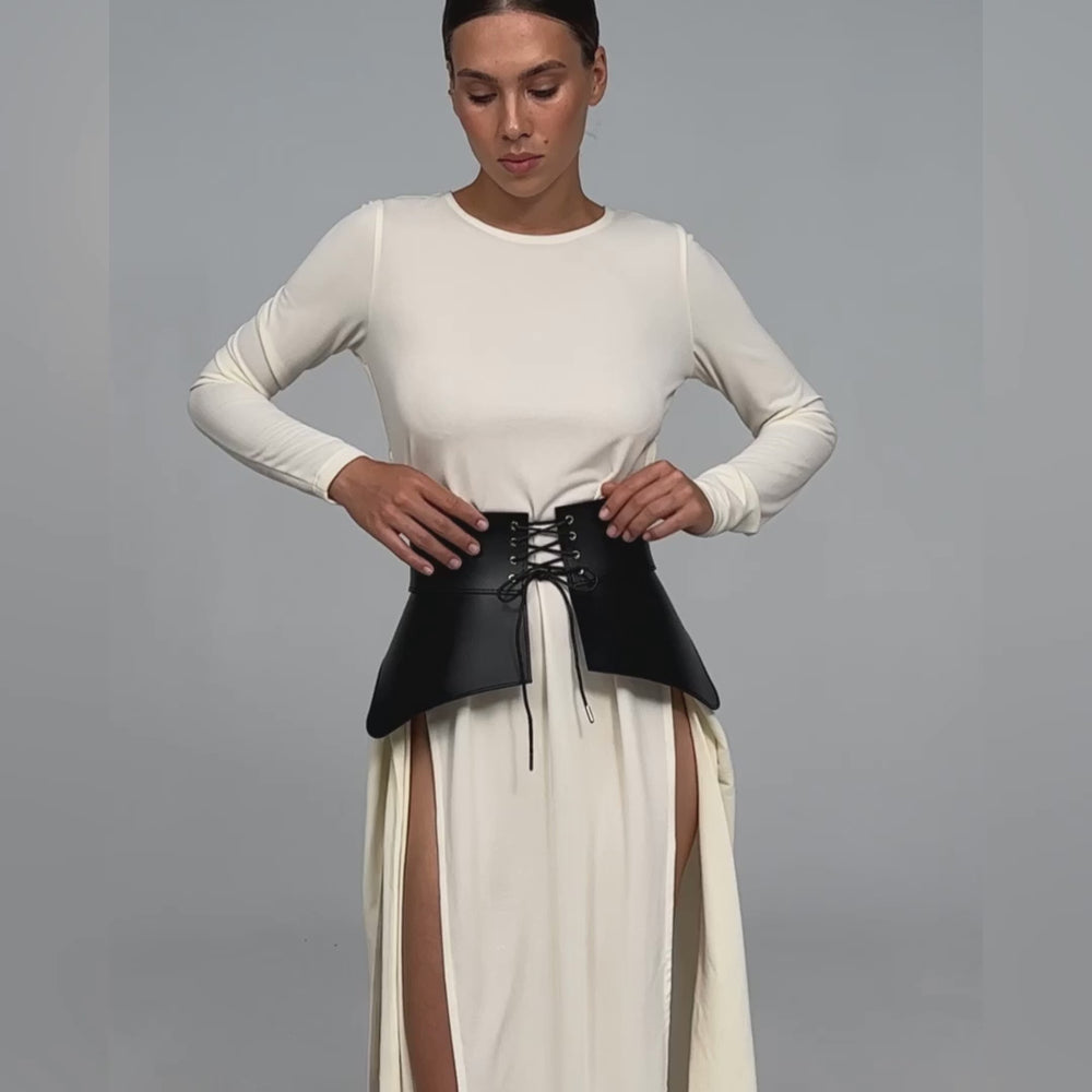 Leather Peplum Basque Belt – Wide Waist Cincher | BrunetkaHarness