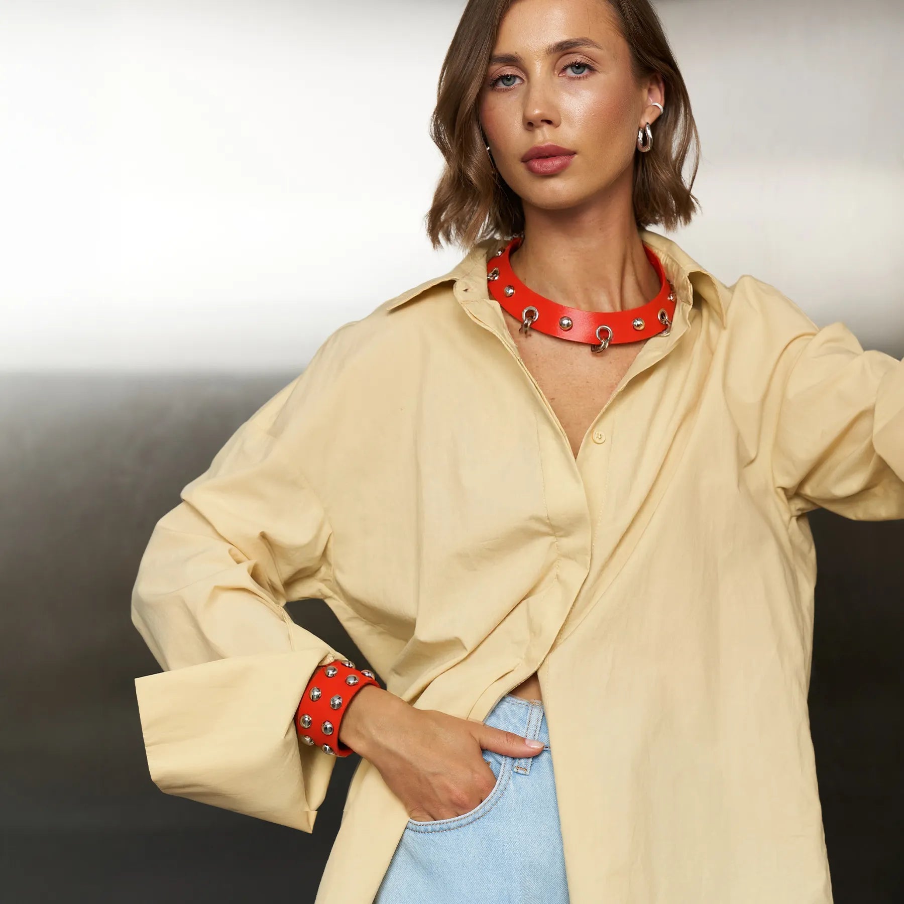 Leather Set Choker and Bracelet Sati